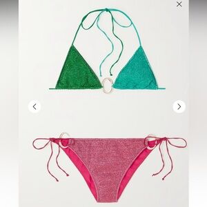 Oseree Green & Teal Triangle Bikini Top with Pink Sparkle Tie-Side Bottom
